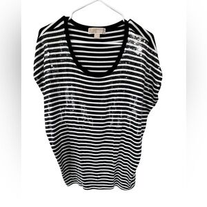 Michael Kors Black and White Sequin Blouse
